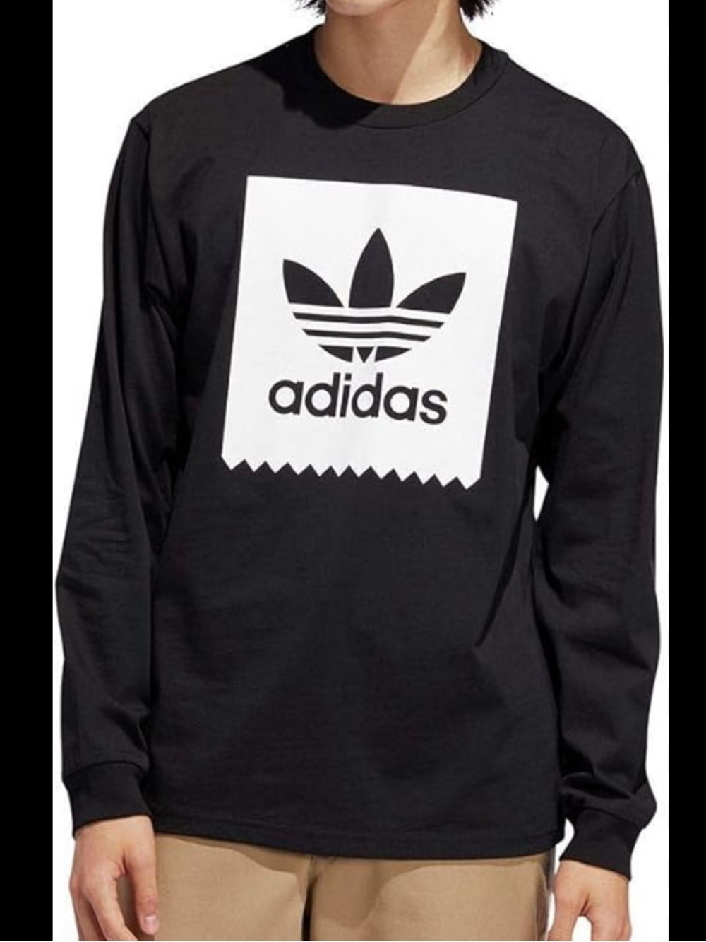 adidas Black Long Sleeve Tee with White Trefoil logo Graphic